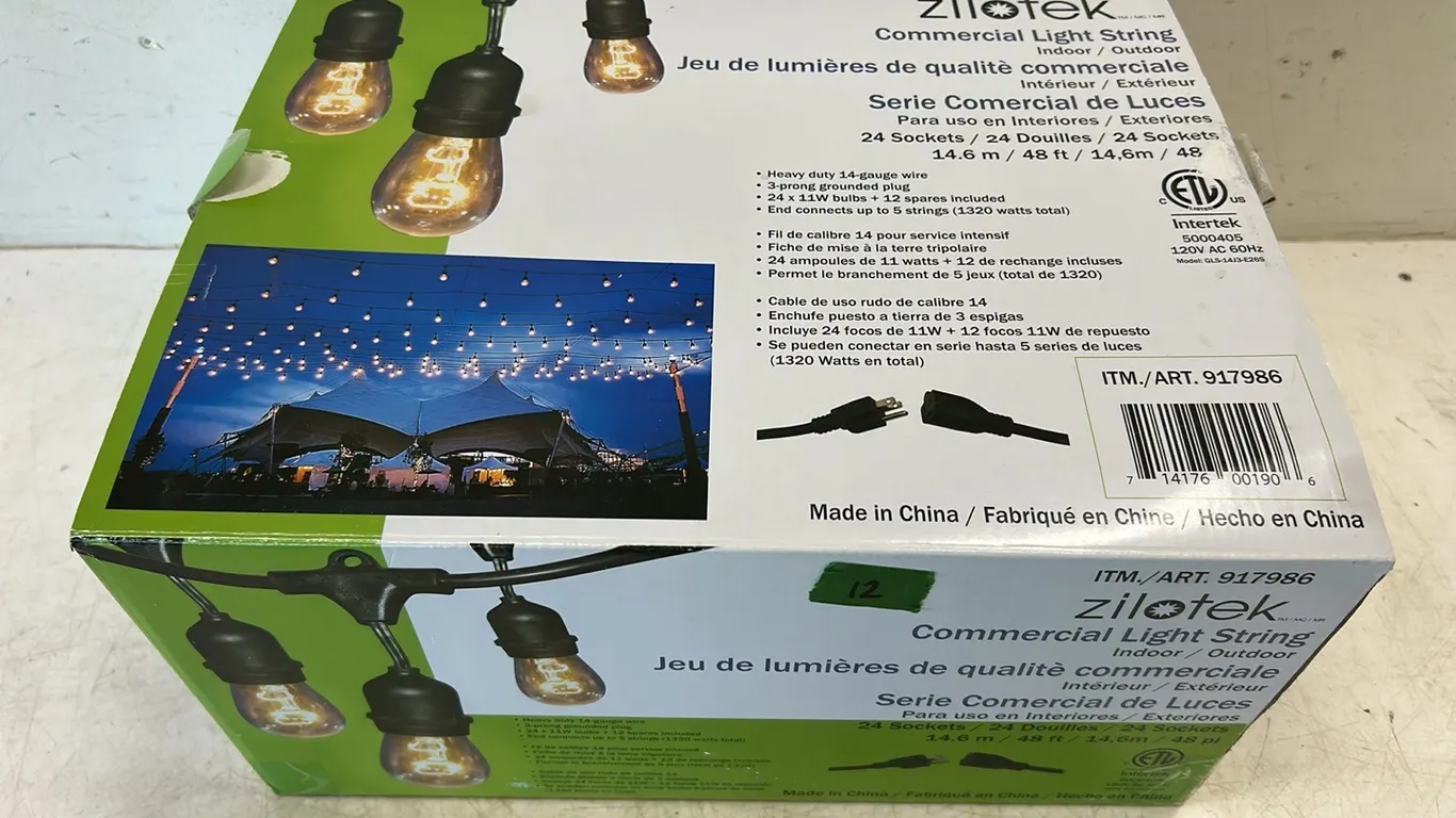 Zilotek Commercial Light String, Indoor/Outdoor, New As Per Seller, Item #12 (P2-WWS1-S2183)