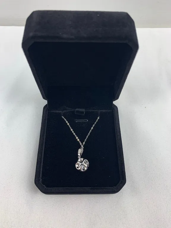 New 925S 2.0ct Moissanite Lab Diamond Wave Halo Necklace, 16" - 18" Long, Mounted in 925 Sterling Silver with Gold Overlay, D, VVS1, GRA Report, Tests