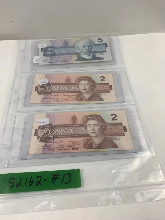 $5, $2, and $2 Bills, 1986 Series, Item #13 (P6-S2162)