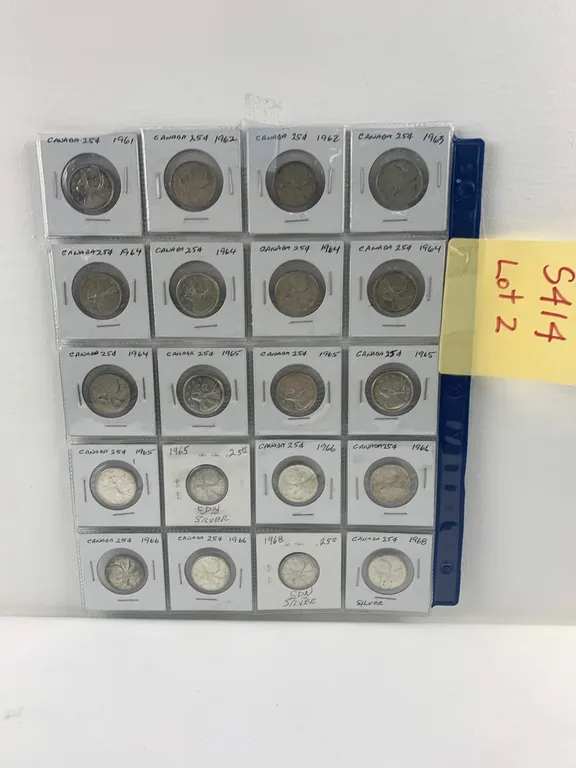 Silver Canadian Quarters: 1961 (1), 1962 (2), 1963 (1), 1964 (5), 1965 (5), 1966 (4), 1968 (2), Item #2 (P6-S414)