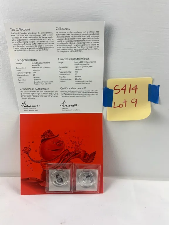 Silver 99.99% 20 for 20 Snowman Coins (2) 2014 From Royal Canadian Mint, Item #9 (P6-S414)