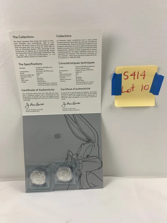 Silver 99.99% 20 for 20 bugs Bunny Coins (2) 2015 From Royal Canadian Mint, Item #10 (P6-S414)