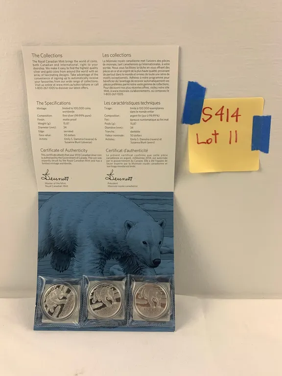 Silver 99.99% 20 for 20 Polar Bear Coins (3) 2014 From Royal Canadian Mint, Item #11 (P6-S414)
