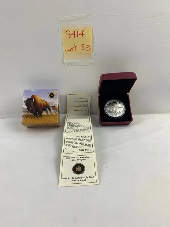Silver 99.99% $100.00 Canadian Coin 2013 Bison Stampede, Item #33 (P6-S414)