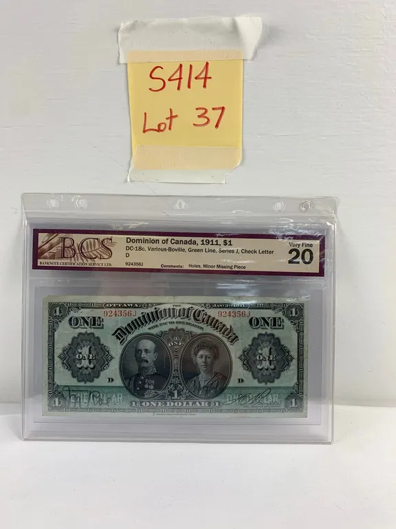 $1.00 Dominion of Canada Paper Bill 1911 Graded Very Fine, Item #37 (P6-S414)