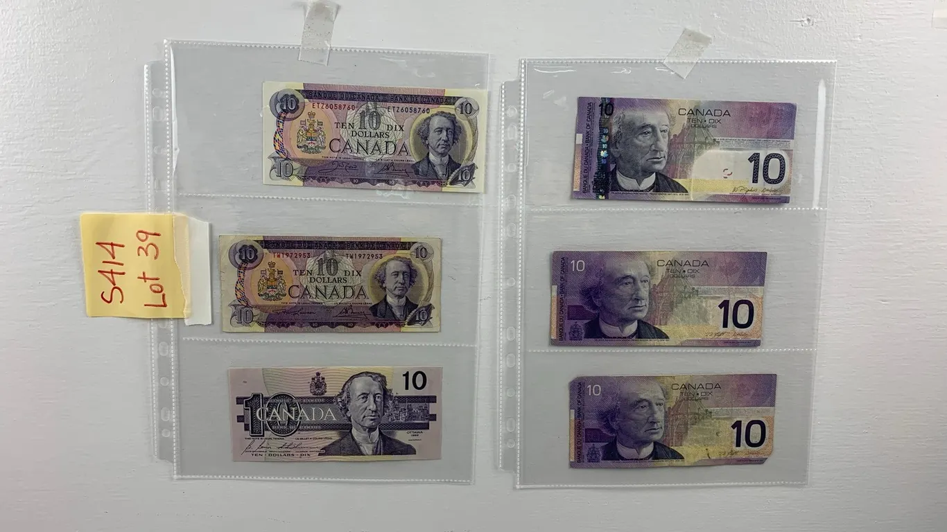 $10.00 Canadian Paper Bills 1971 (2), 1989 (1), 2001 (3), Item #39 (P6-S414)