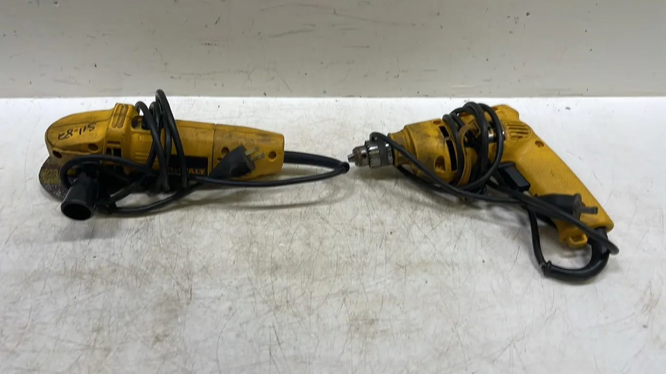 2 DeWalt Power Tools, 1 DeWalt Angle Angle Grinder DW400 and 1 DeWalt Drill 3/8", Both Works As Per Seller, Marked 82 (P3-WWT2-S11)