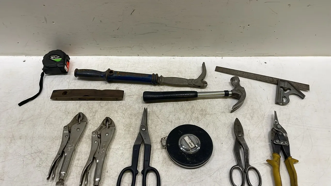 Set of Handle Tools Includes Nail Putter, Hammer, Slips, Vice Grip, Tape Measures and More, Marked 86 (P3-R1T1-S11)