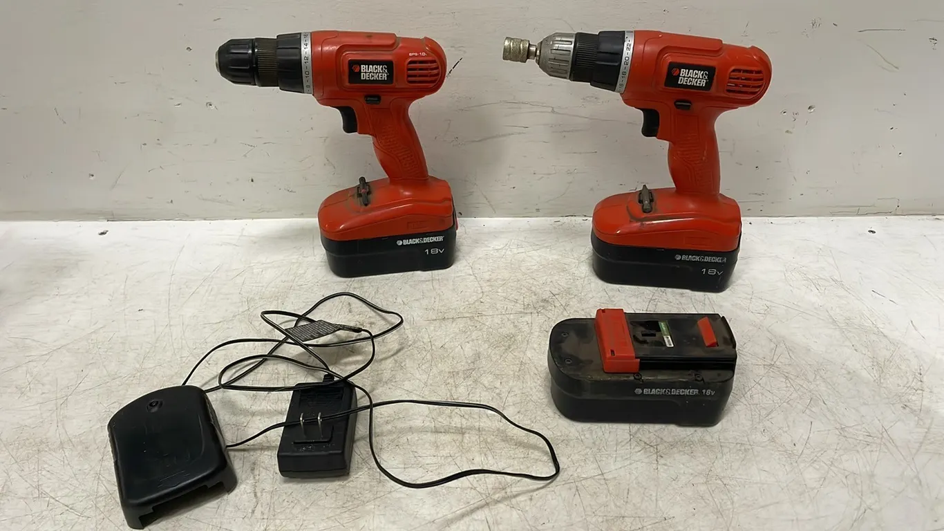 2 Rechargeable Black & Decker Drills, Shared Battery and Charger (P3-R1T5-S2174)