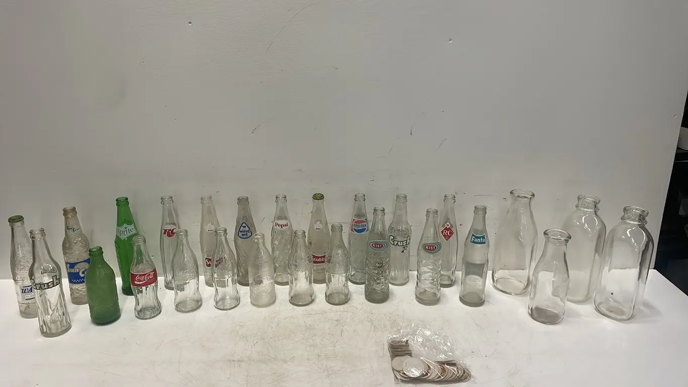 4 Flats of Vintage Pop & Milk Bottles & Bag of Milk Bottle Caps, Item #22 (P3-SWS2-S483)