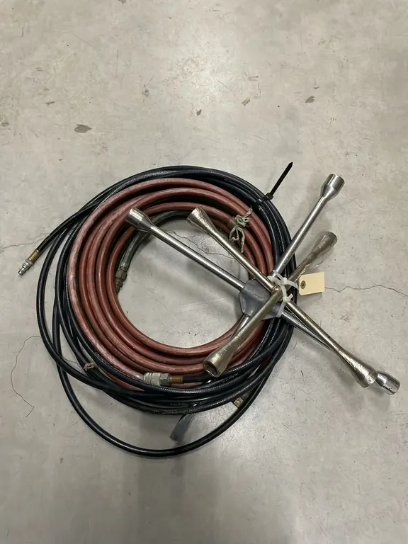 Oxy-Acetylene Hose, Approx 25' of 1/4" Air Hose with Pair of 4 Way Wheel Wrenches, Item #35 (P3-R1T6-S483)