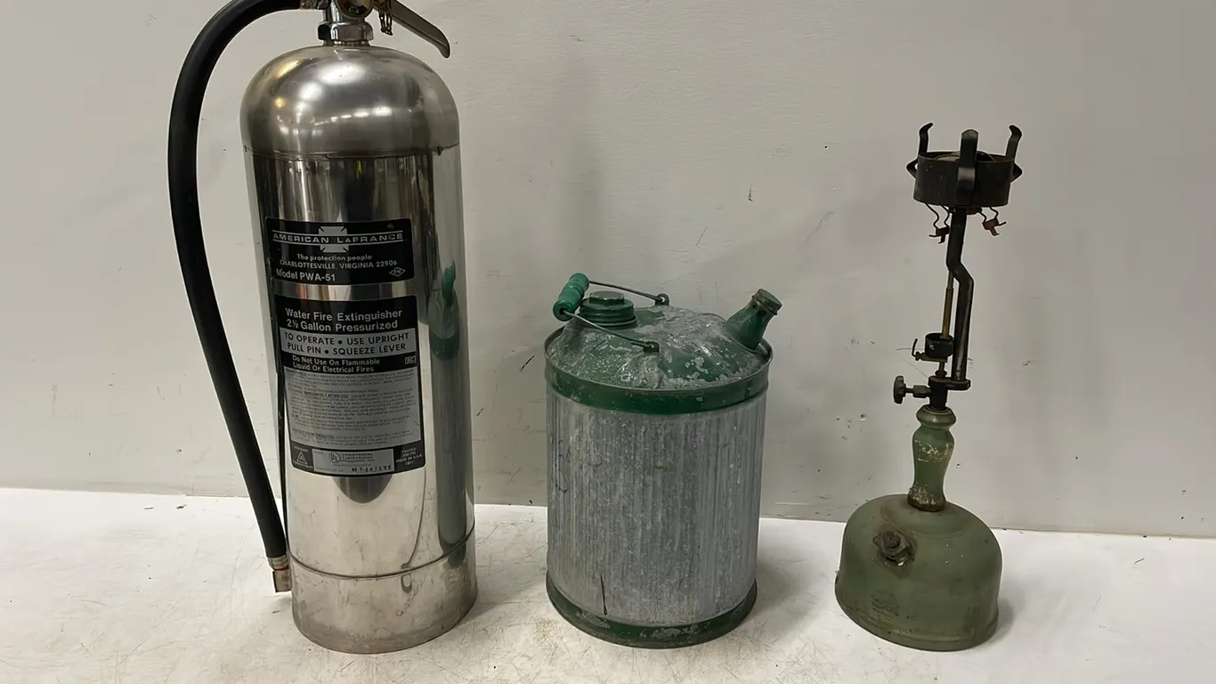 Antique Lantern, Chrome Collectable Fire Extinguisher, and 2 Gallon Gas Can, Item #11 (P3-SWT1-S1028)