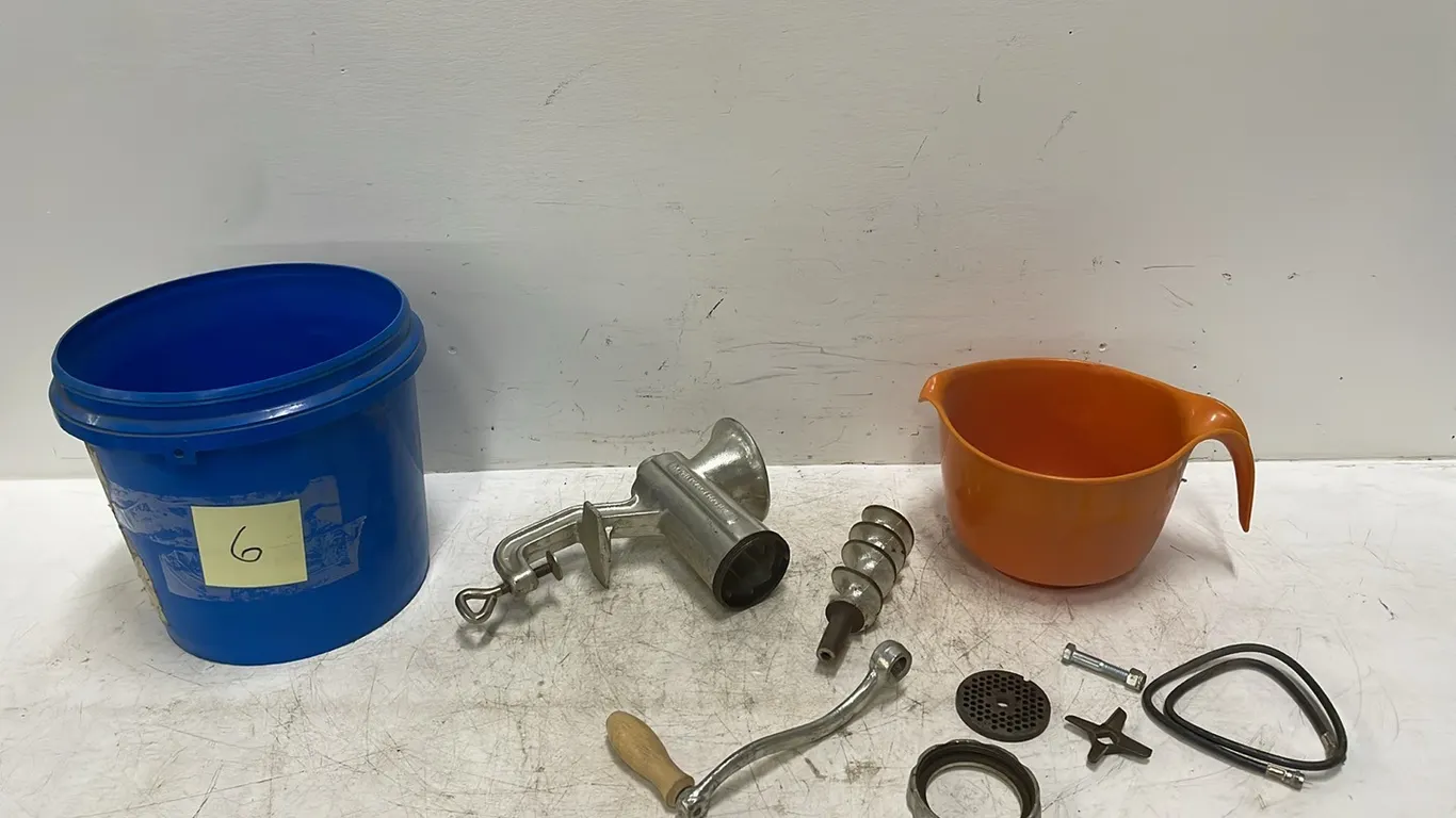Pail with Porkert 10 Meat Grinder, Item #6 (P3-R2T3-S2303)