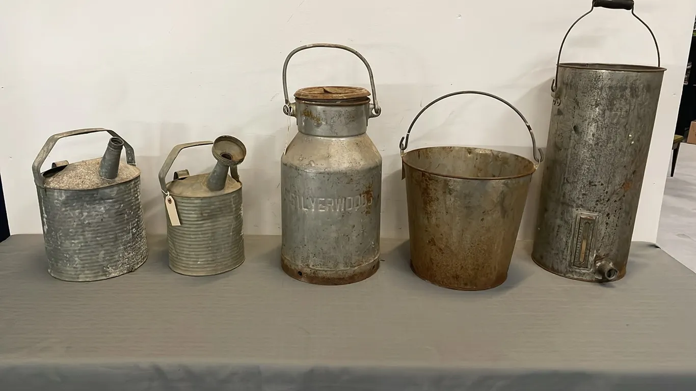 Vintage Cream Cans, Pail and Watering Cans (P3-SWS1-S2320)