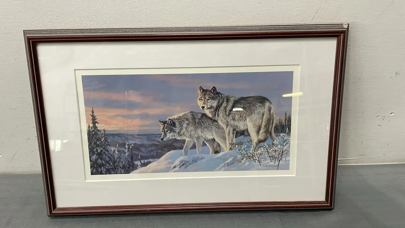 "Wilderness Sundown - Wolves" Framed Picture By Isabel Levesque with Certificate of Authenticity, 726/800 (P3-WWS4-S1835)