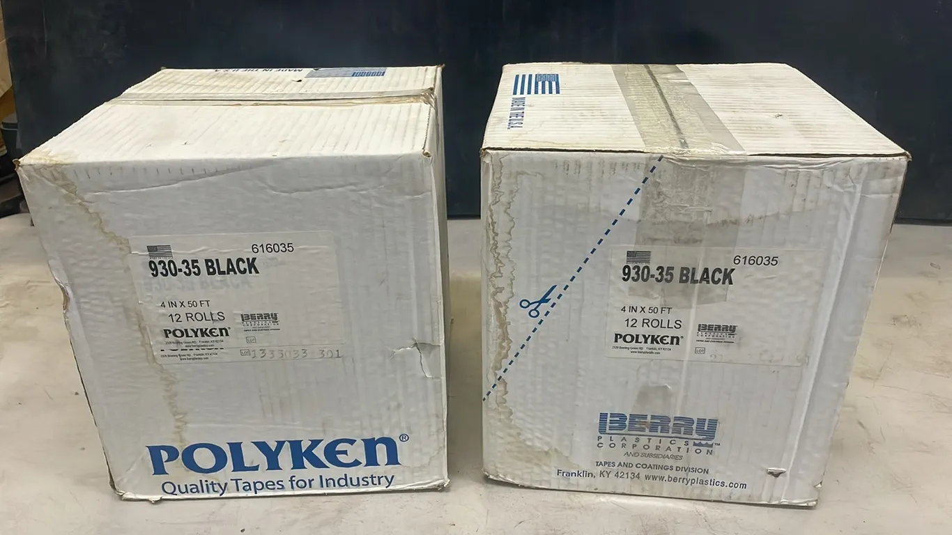 2 Boxes of Polyken 930-35 Black Pipeline Tape, 4" x 50Ft Per Roll, 12 Rolls Per Box, Factory Sealed Boxes, Marked A (P3-R3T9-S2336)