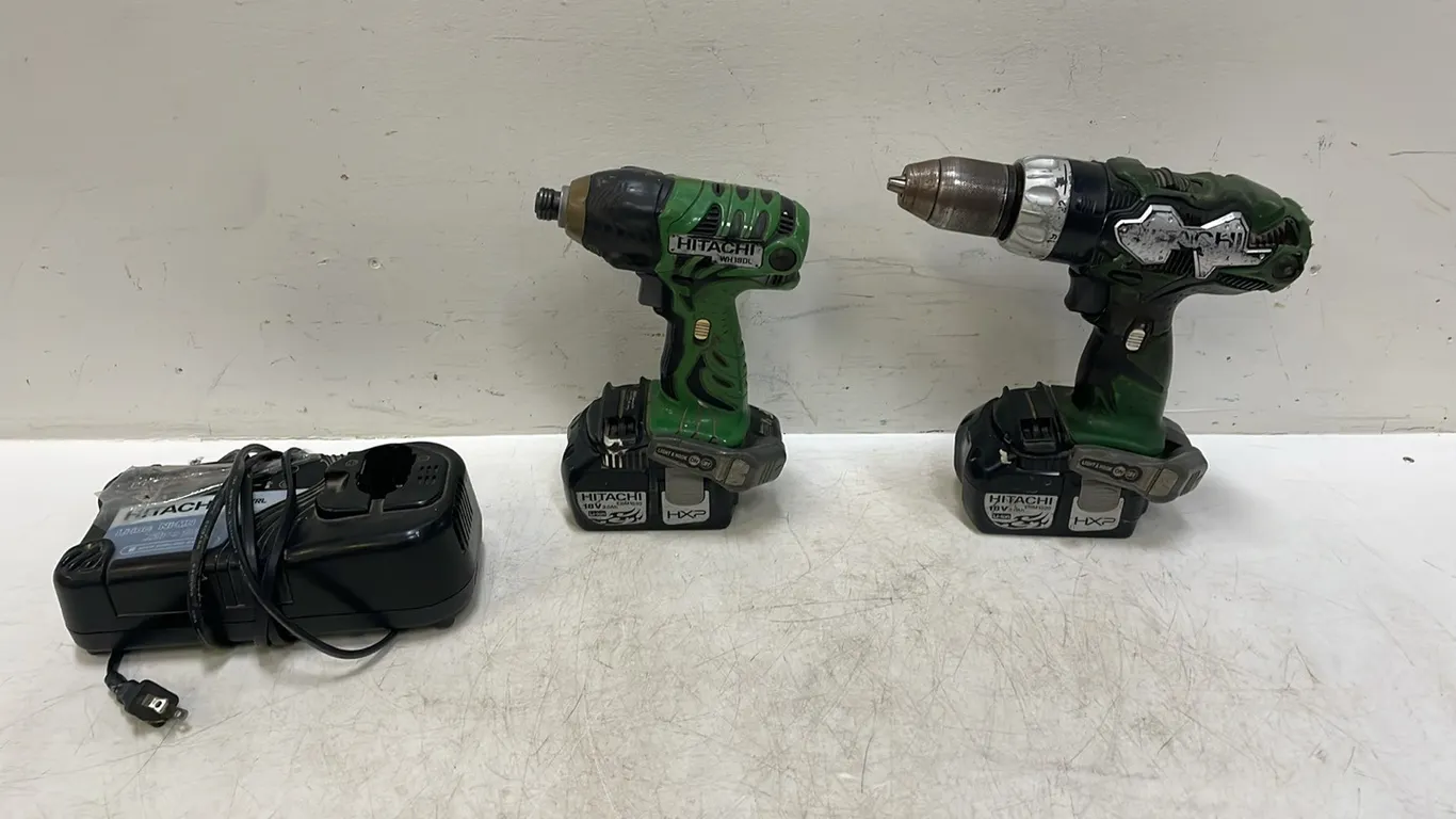 2 Hitachi Drills with Batteries and 1 Charger (P3-R3T9-S2344)