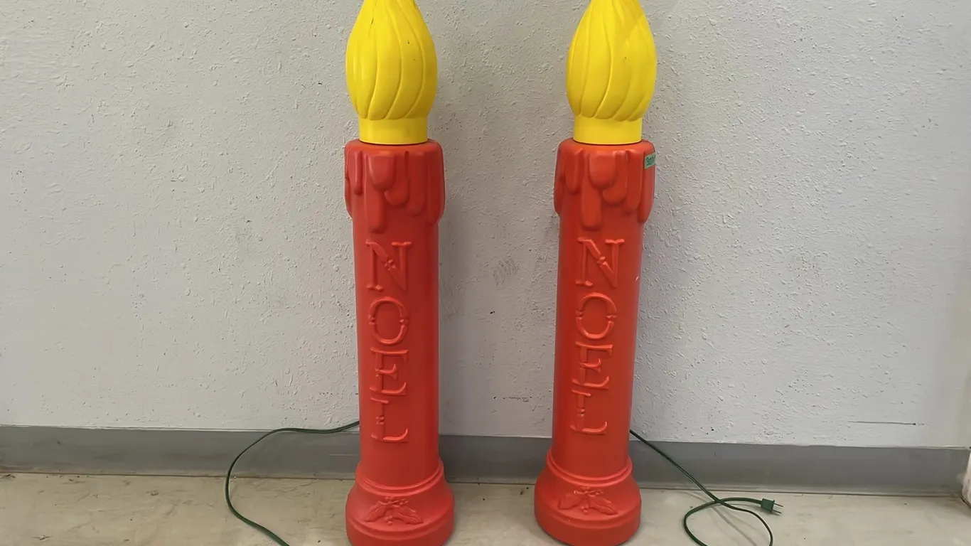 Set of 2 Outside Christmas Decoration Candles with Bulbs, Approx 39”H, Marked #18 (P4-SWS1-S1074)