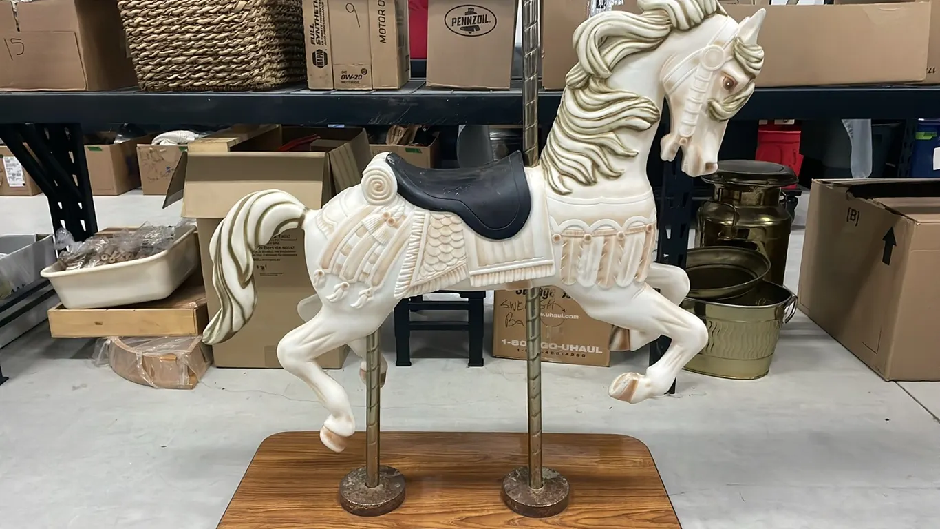 White Carousel Horse, Approx 42”H x 35 1/2”L x 18 1/2”W (P4-CRFL-S2116)