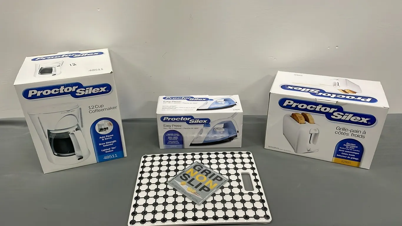 Iron, Coffee Maker, Cutting Board and Toaster, New In Box As Per Seller, Item #12 (P4-CRS10-S2303)