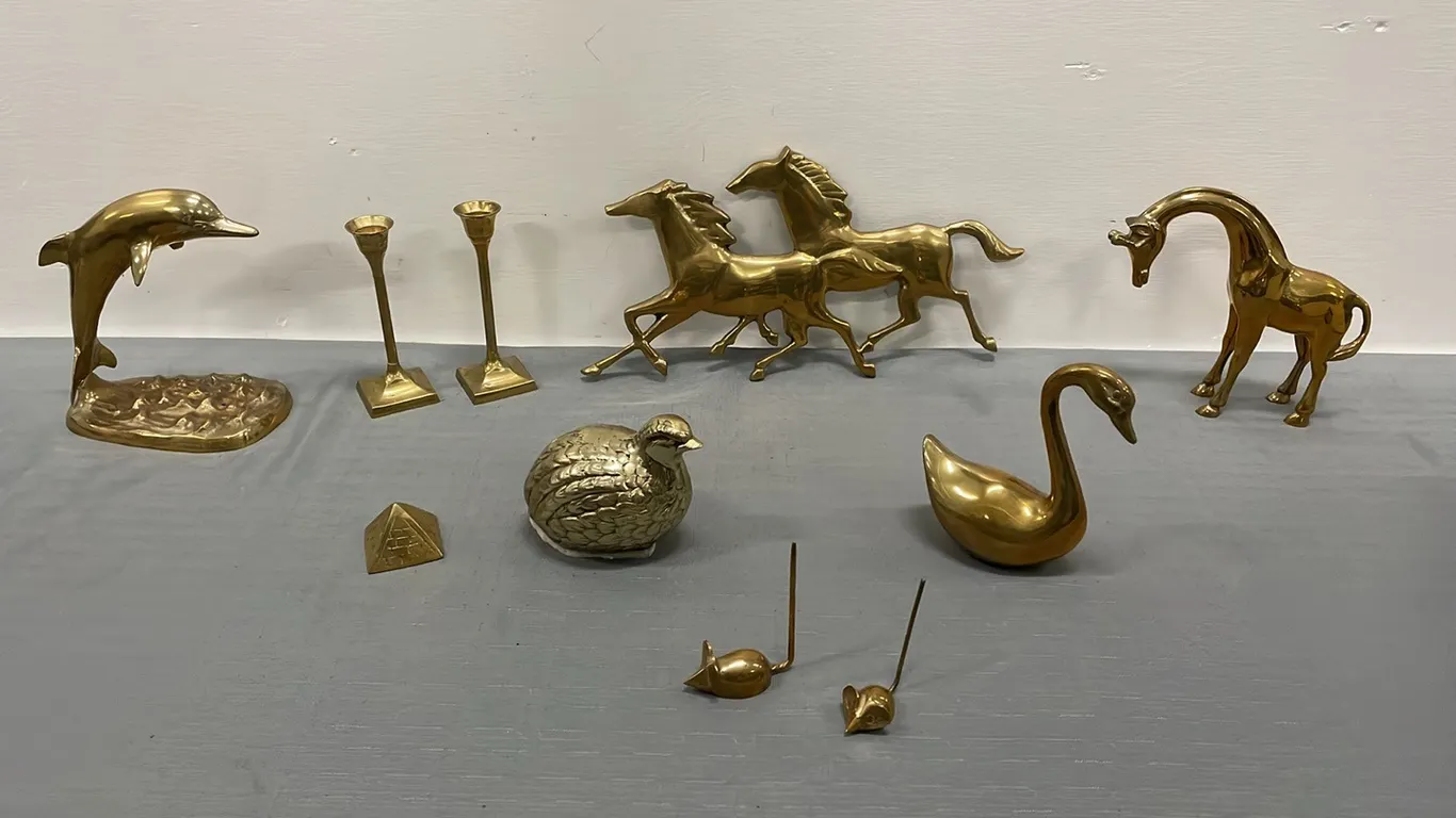 Assorted Brass Animals and Brass Candlesticks with Snuffer Top, Item #50 (P4-CRS11-S414)
