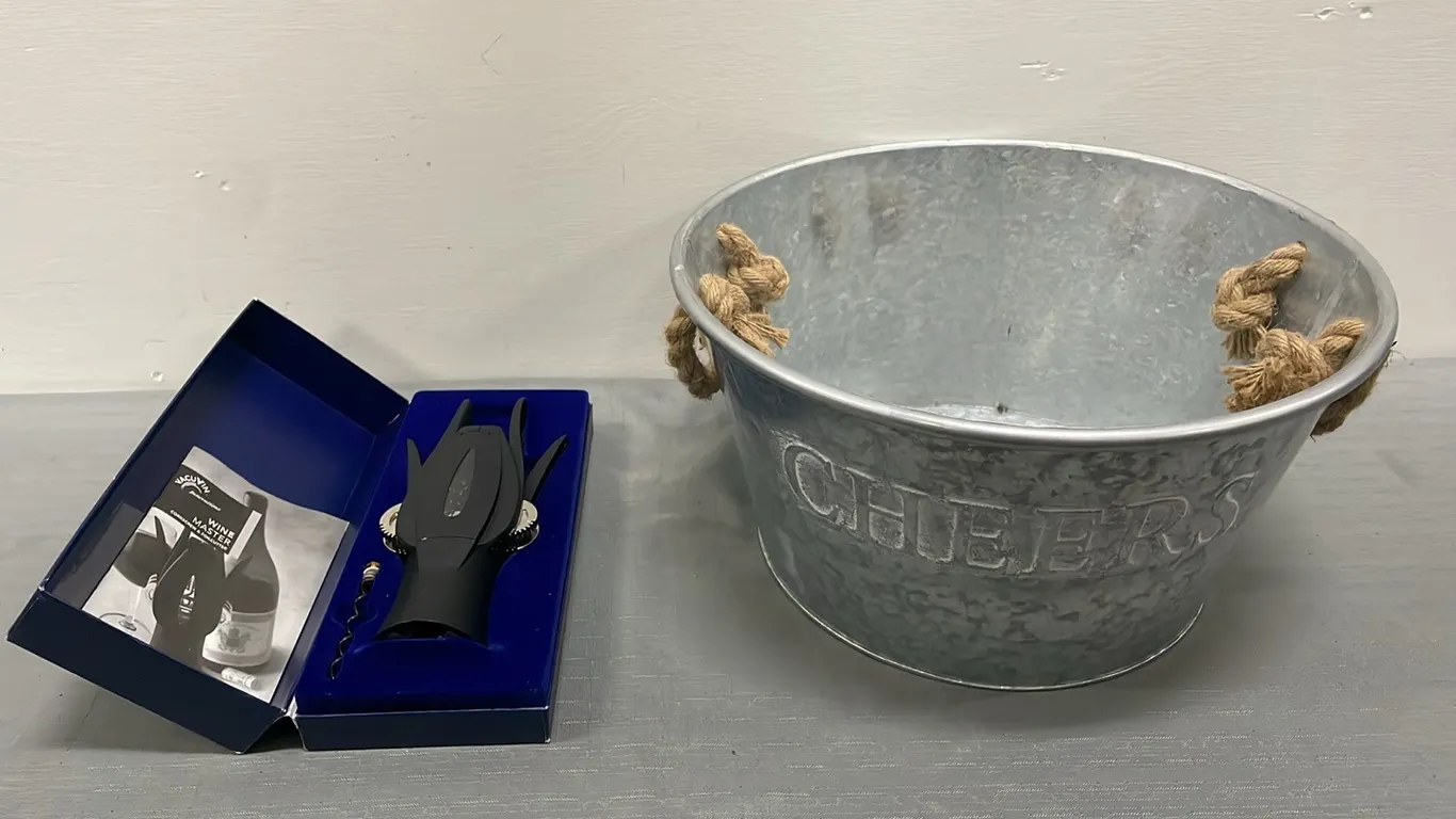 Metal Ice Bucket and Cork Screw Opener, New In Box As Per Seller, Item #22 (P4-CRS11-S2316)