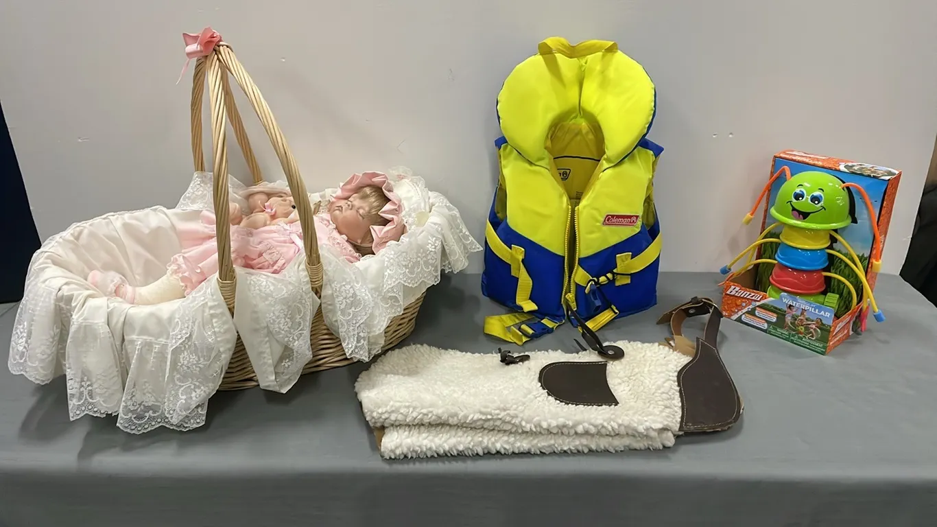Kids Chaps, Kids Life Jacket, Porcelain Doll and Sprinkler, Item #11 (P4-CRFL-S2183)