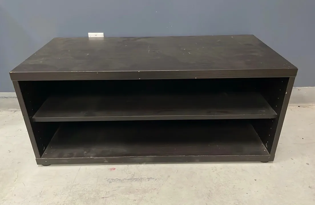 Black Ikea TV Stand, Approx 35 1/2”W x 15 1/2”D x 15 1/2”H, Item #3 (P4-EWFL-S2300)