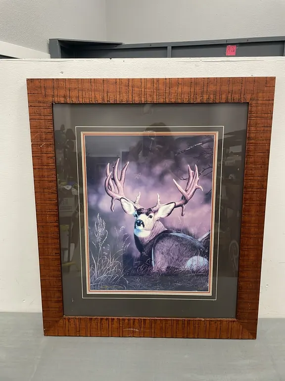 Framed Mule Deer Picture by Artist Tom Mansanarez with Certificate of Authenticity, 172/950 (P4-SWS6-S2320)