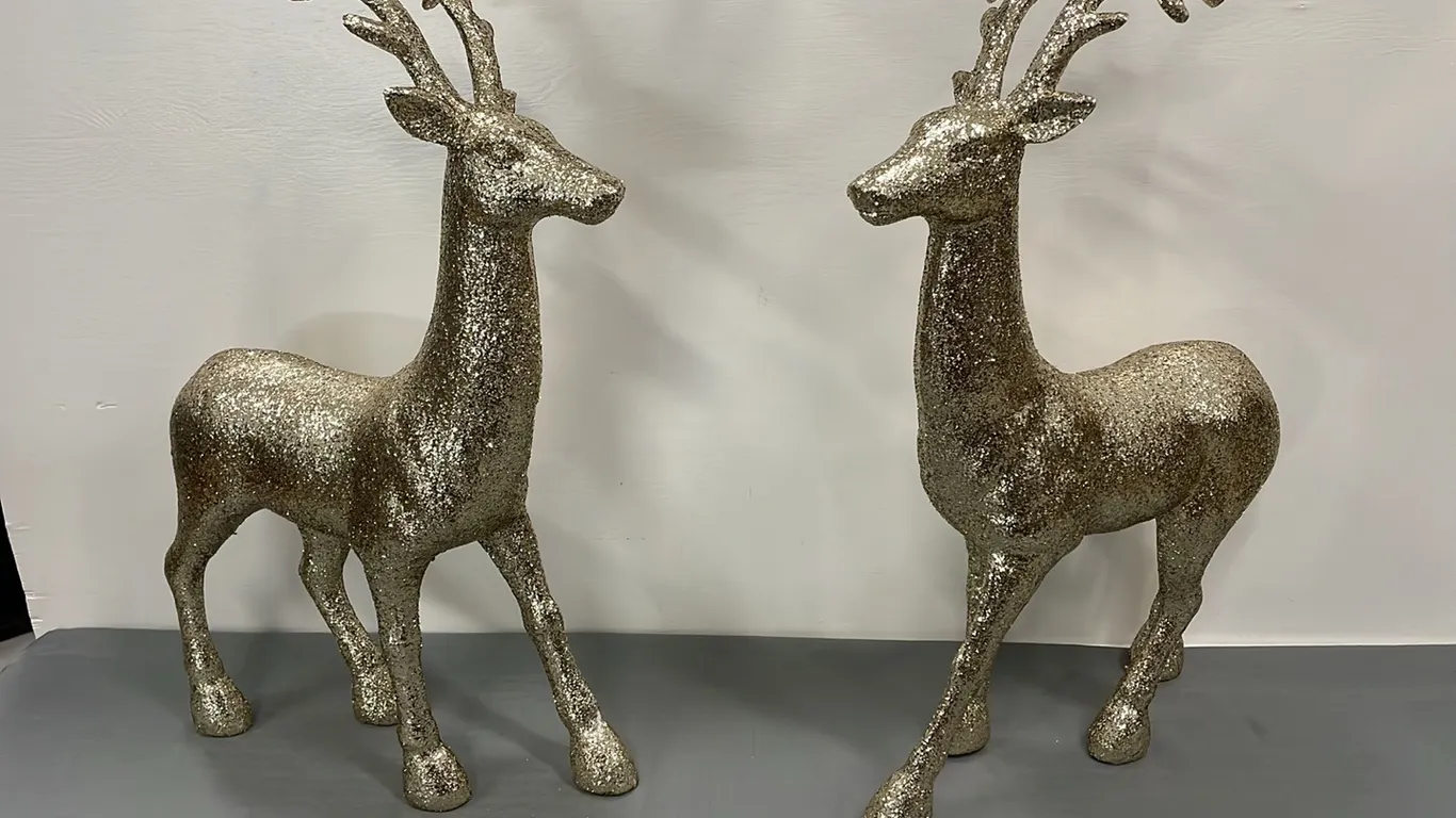 2 Gold Shimmering Deer Christmas Ornaments (P4-EW-S732)