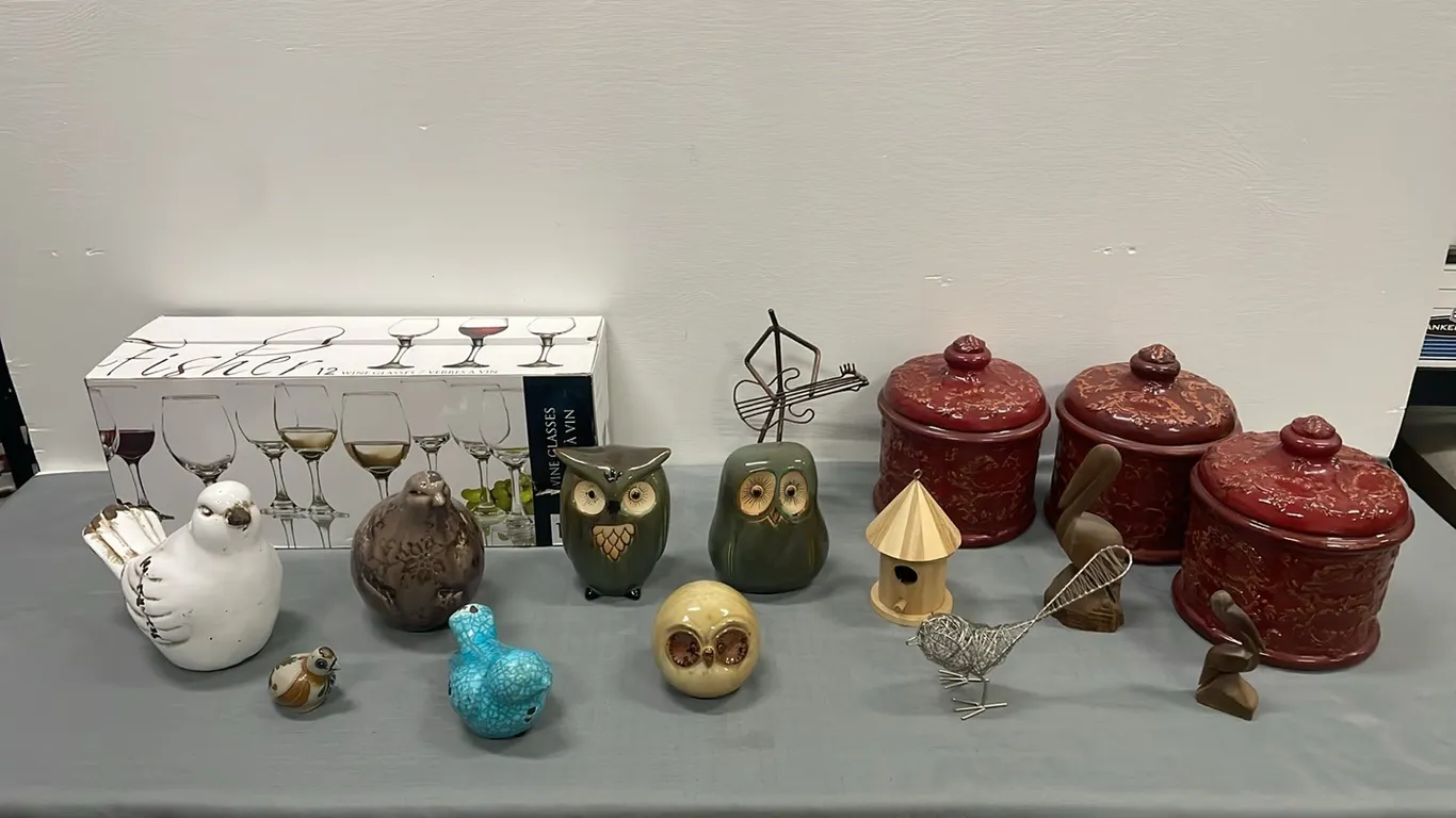 Wine Glasses, Ornamental Birds and Canister Set (P4-EW-S1094)