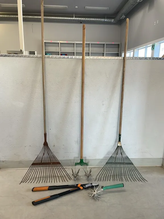 2 Rakes, 2 Garden Hand Tillers and Fiskars Pruning Shears (P5-SCC-S2270)