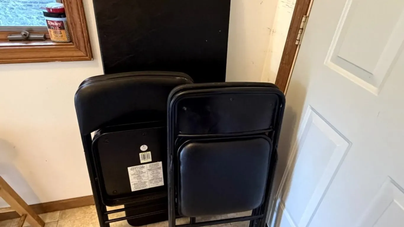 Black Folding Card Table and Four Padded Folding Chairs