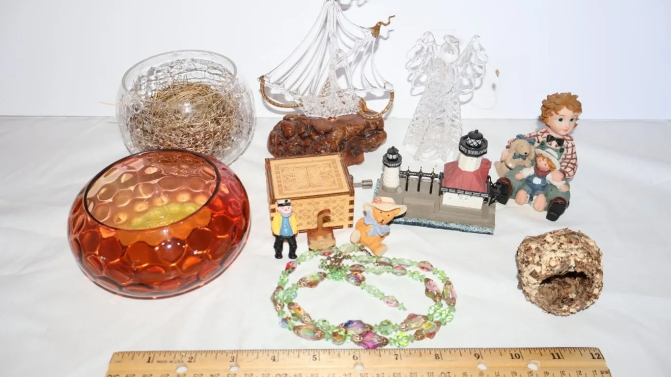 Assorted Glassware, Figurines, Music Box, and Collectibles