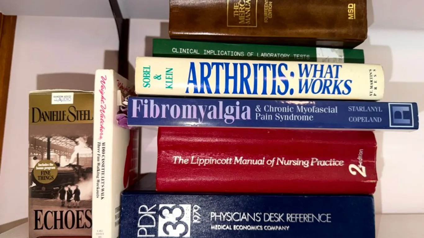 Assorted Medical Reference Books, Audio Cassettes, and Hats