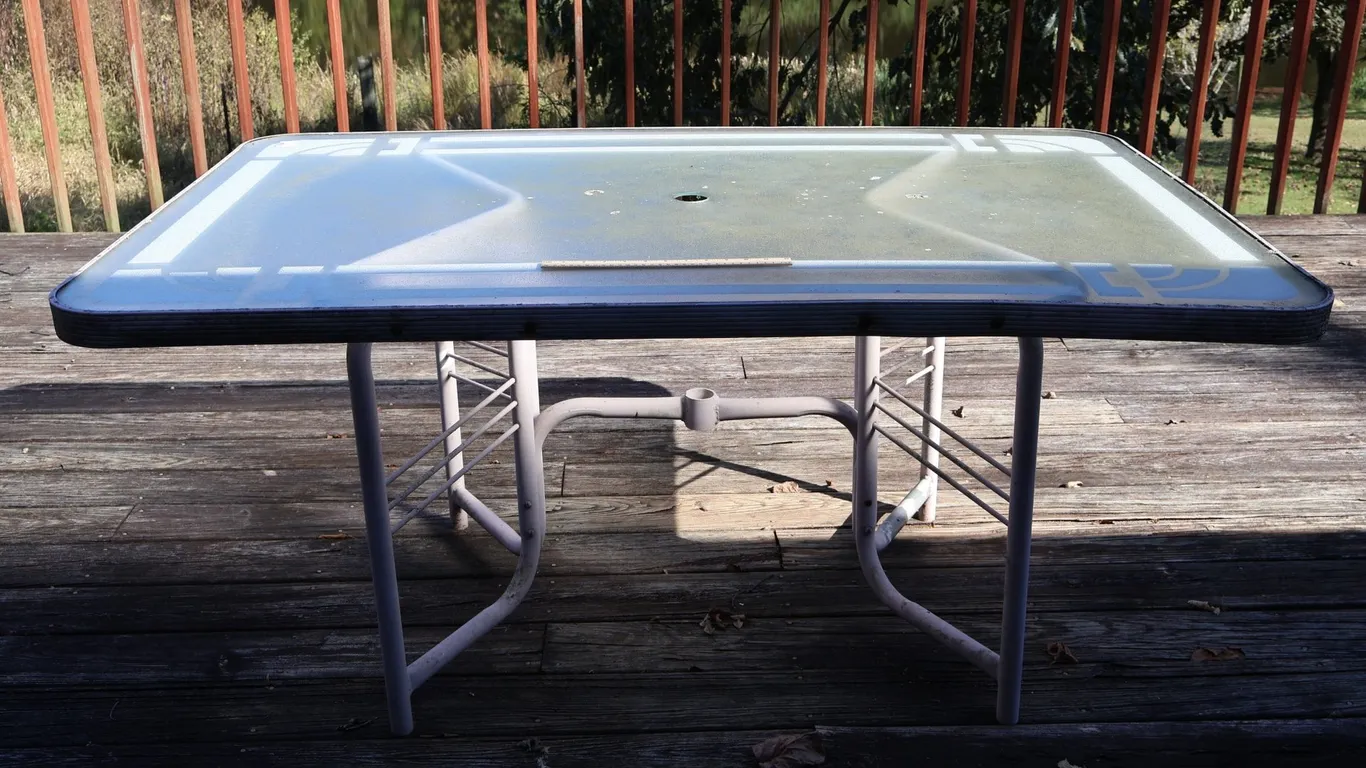 Rectangular Textured Glass-Top Patio Table with Umbrella Hole