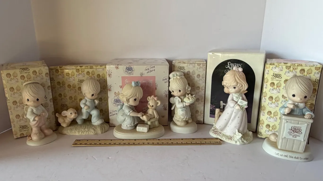 Six Enesco Precious Moments Bisque Porcelain Figurines