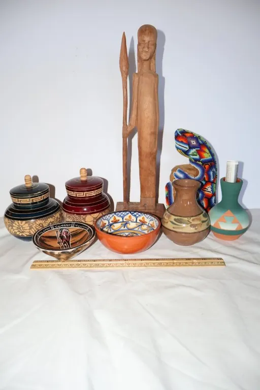 Decorative Pottery, Hand-Carved Wood Carvings, Beaded Sculpture, and More