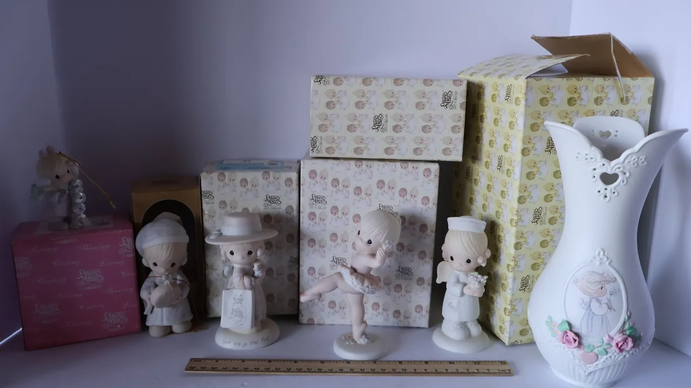 Precious Moments "Seek and Ye Shall Find" Figurine and Pierced Rim Porcelain Vase, and More