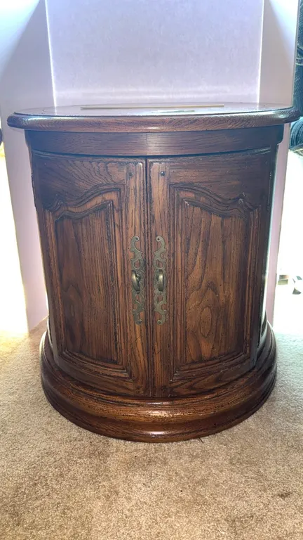 Round Oak Two-Door Drum Cabinet End Table