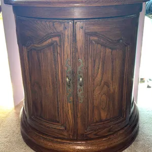 Round Oak Two-Door Drum Cabinet End Table