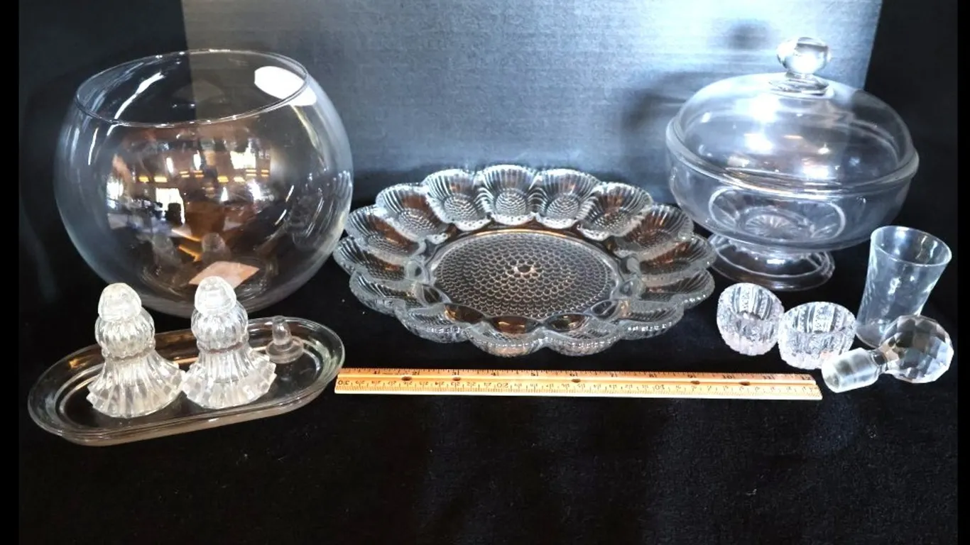 Deviled Egg Platter Approx. 10 Inch Diameter, Covered Footed Compote Dish with Finial Lid, and More