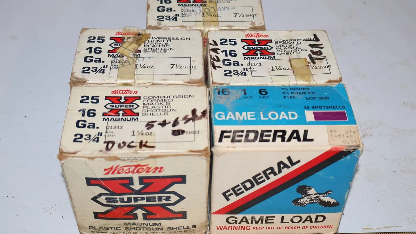 Five Boxes of 16 Gauge 2.75 Inch Shotgun Shells