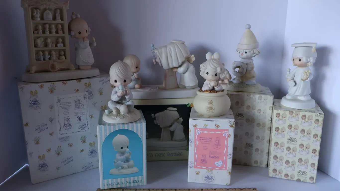 Six Precious Moments Porcelain Figurines with Boxes