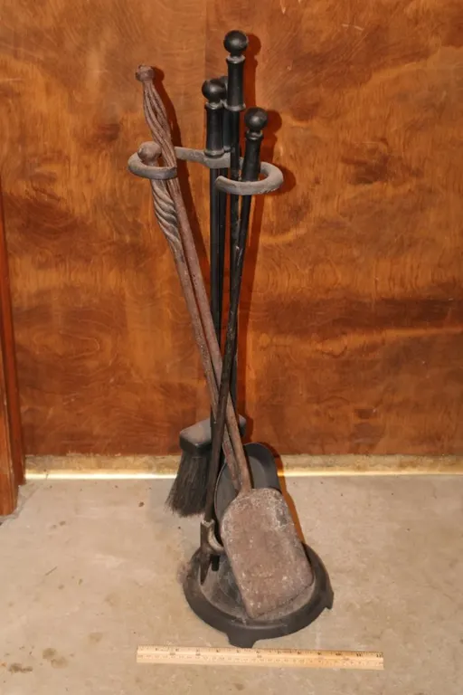 Black Metal Fireplace Tool Set with Stand