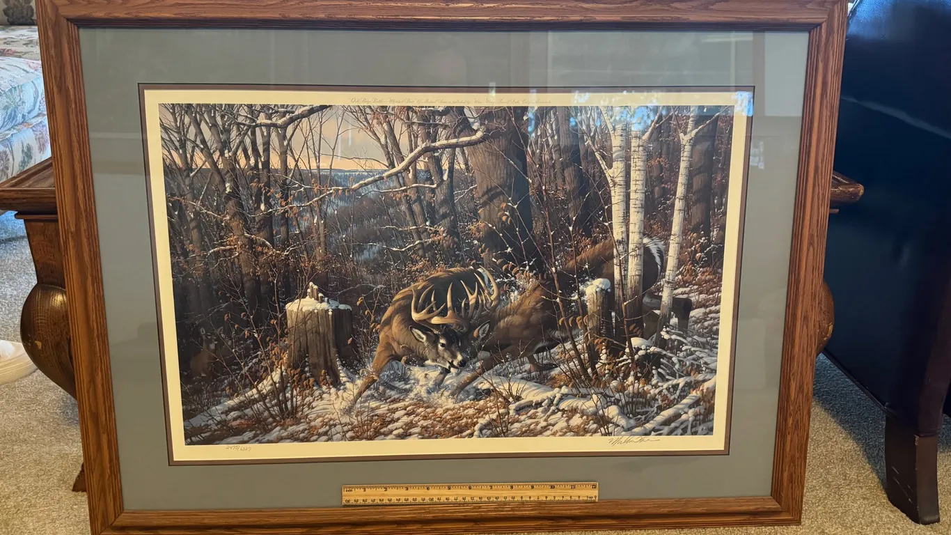 Michael Sieve Framed Wildlife Art Print, "Oak Ridge Rattle - Whitetail"