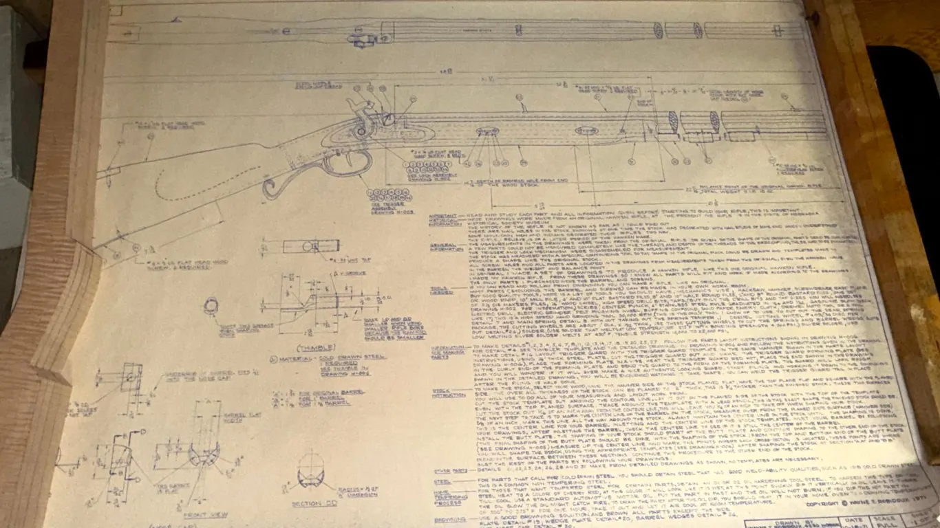 Curly Maple Rifle Stock Blank and Hawken Rifle Construction Blueprints