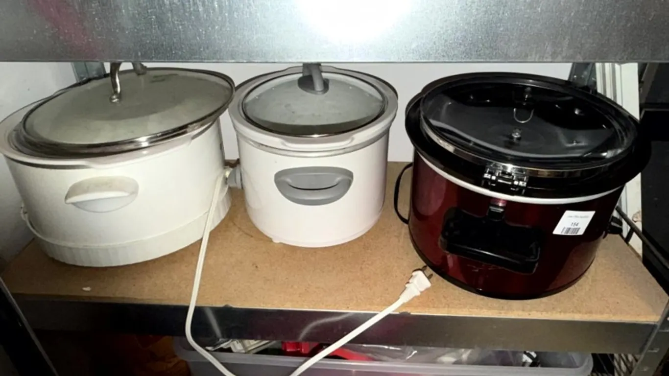 Three Slow Cookers: Crock-Pot, CorningWare Electrics, and GE