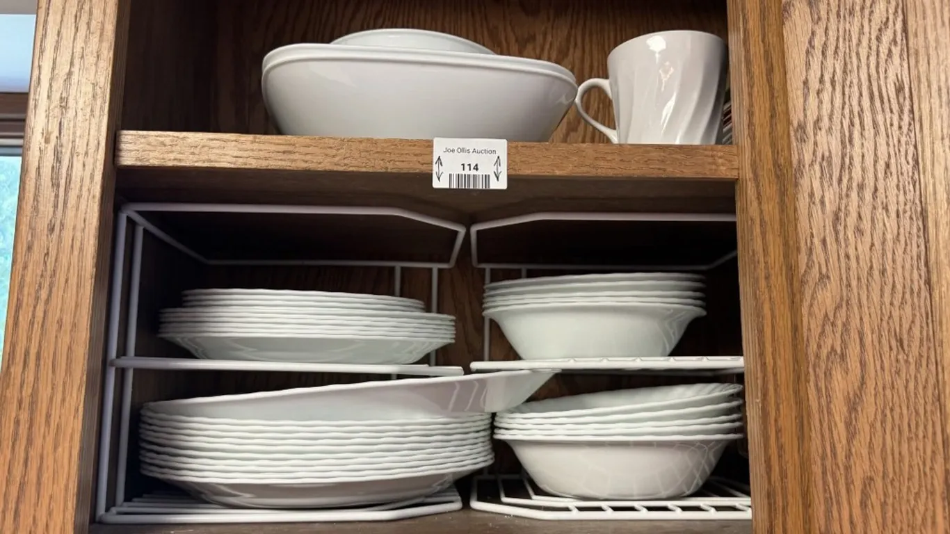 Corning Dinnerware, Serving Pieces, and Wire Storage Racks