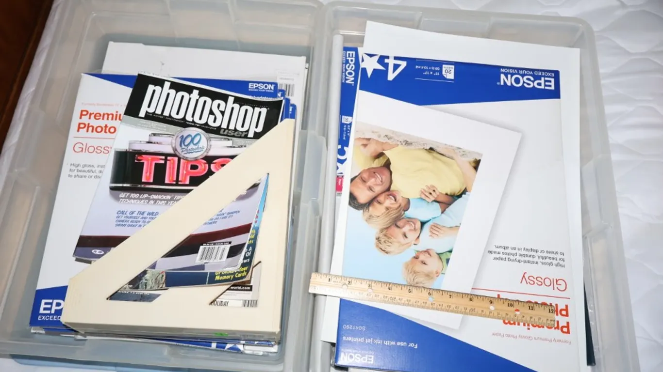 Assorted Epson Photo Paper, Photography Magazines, and Photo Matboards